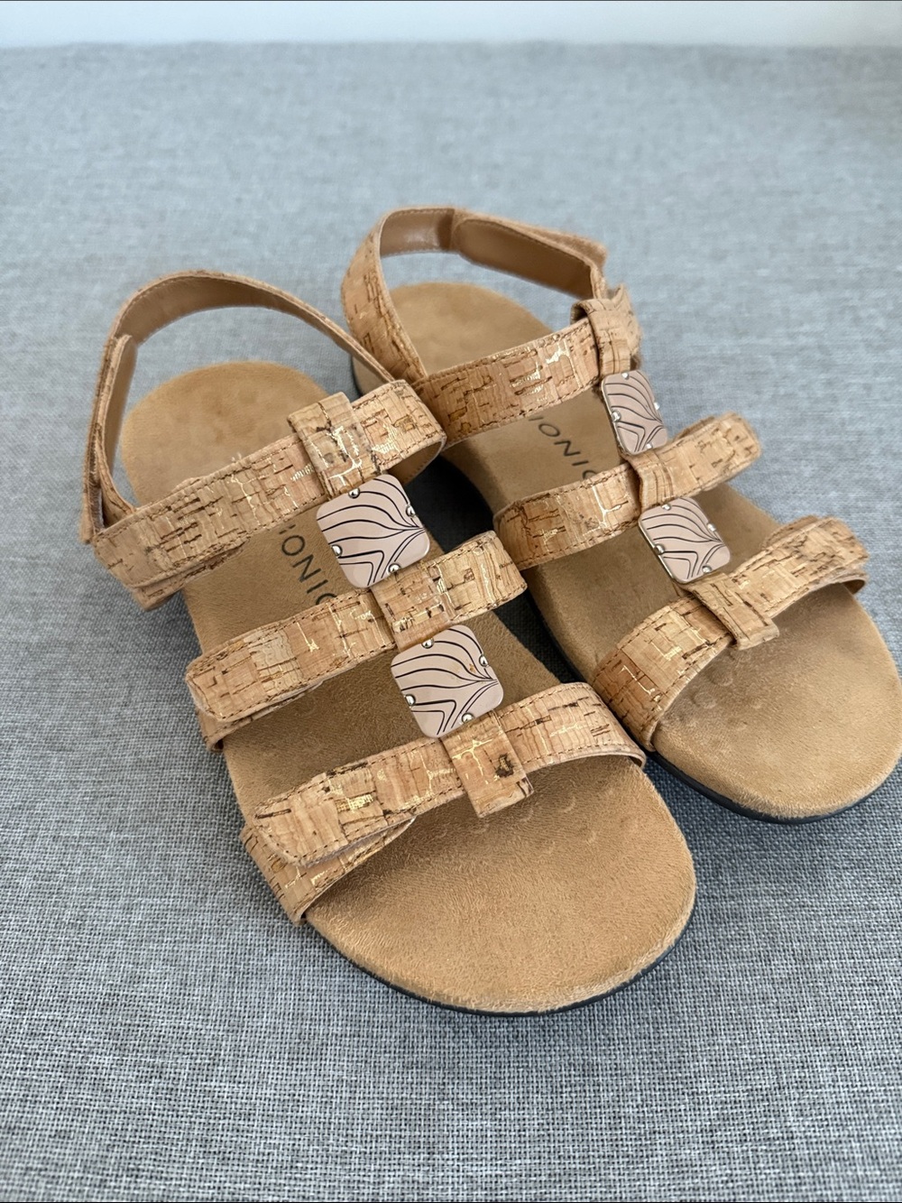 Vionic Amber Adjustable Strappy Cork Sandals Comfort Orthotic